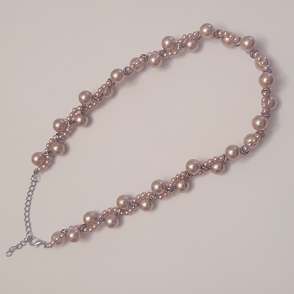 Blush Colored Bead Necklace with Rhinestone Embellishment - Picture 2 of 7